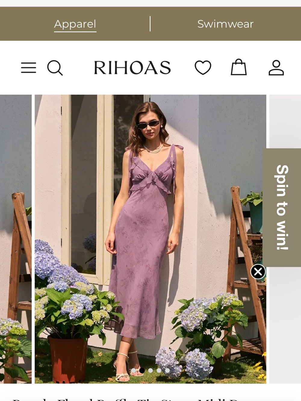 Rihoas Purple Floral Ruffle Midi Dress